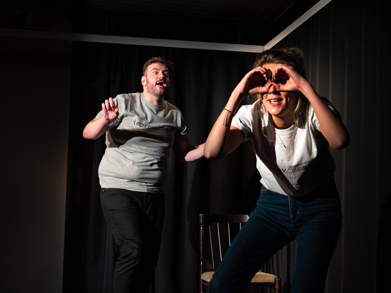 Tom Gilder and Emily Matthews performing ImprovAIsed